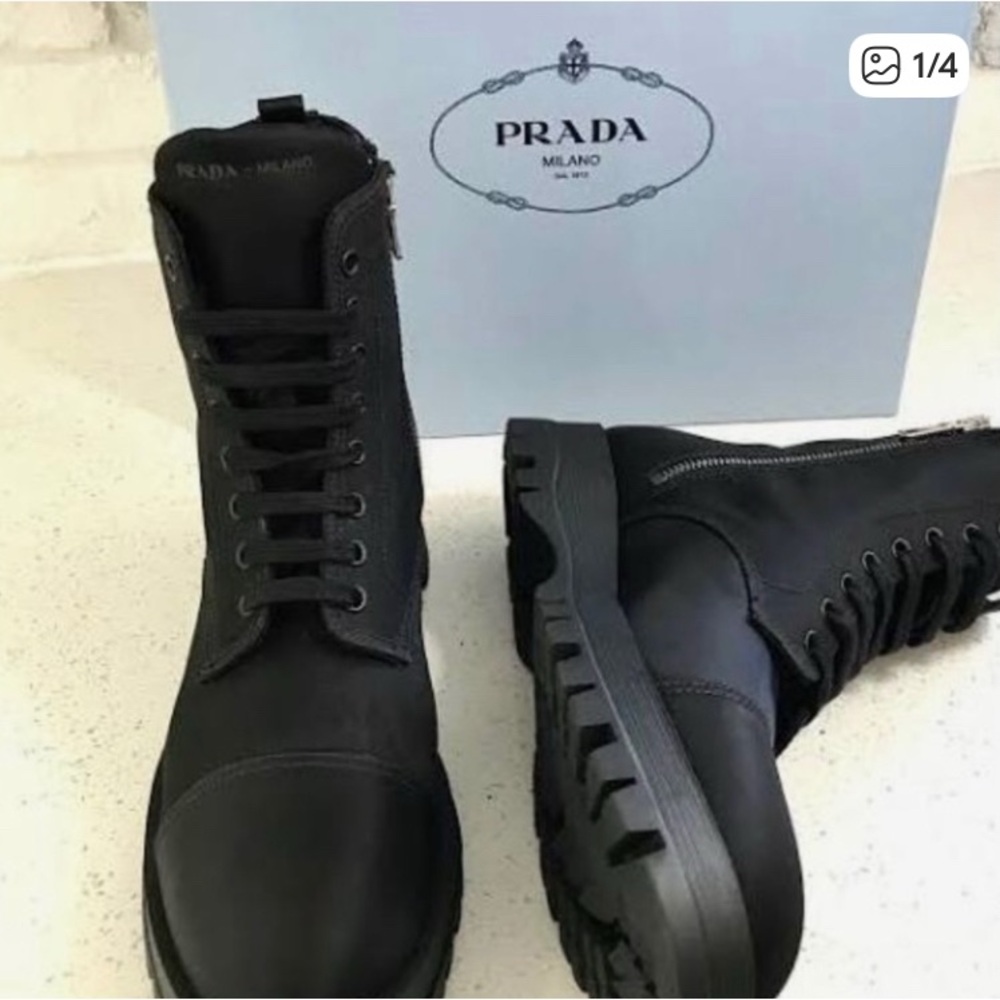 Prada Women's Black Nylon Lace Up Combat Boots size 39